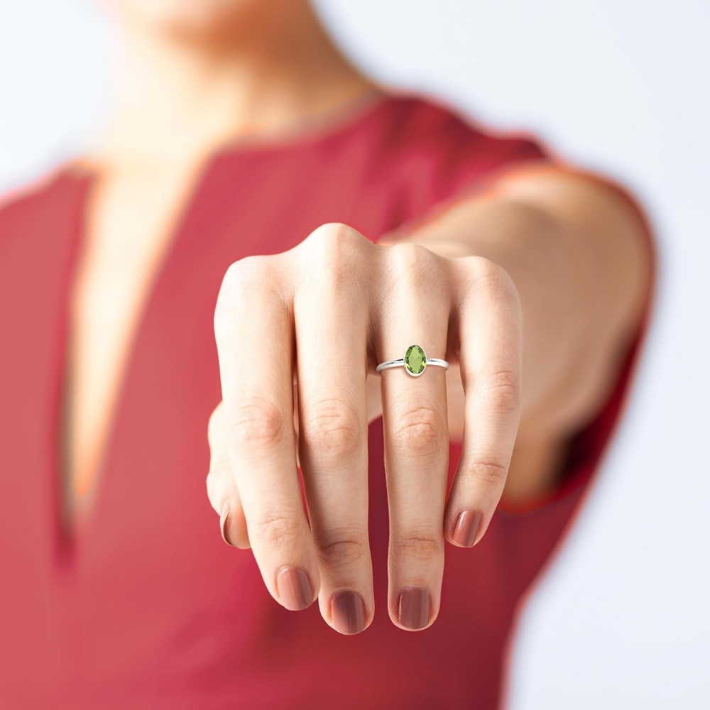 Natural Peridot Ring for Women in Sterling Silver