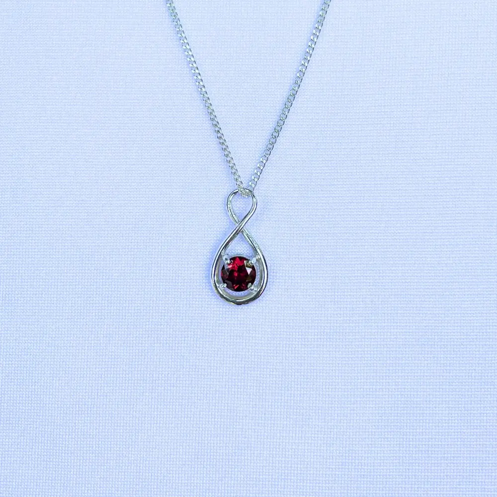 Natural Garnet Infinity Silver Pendant