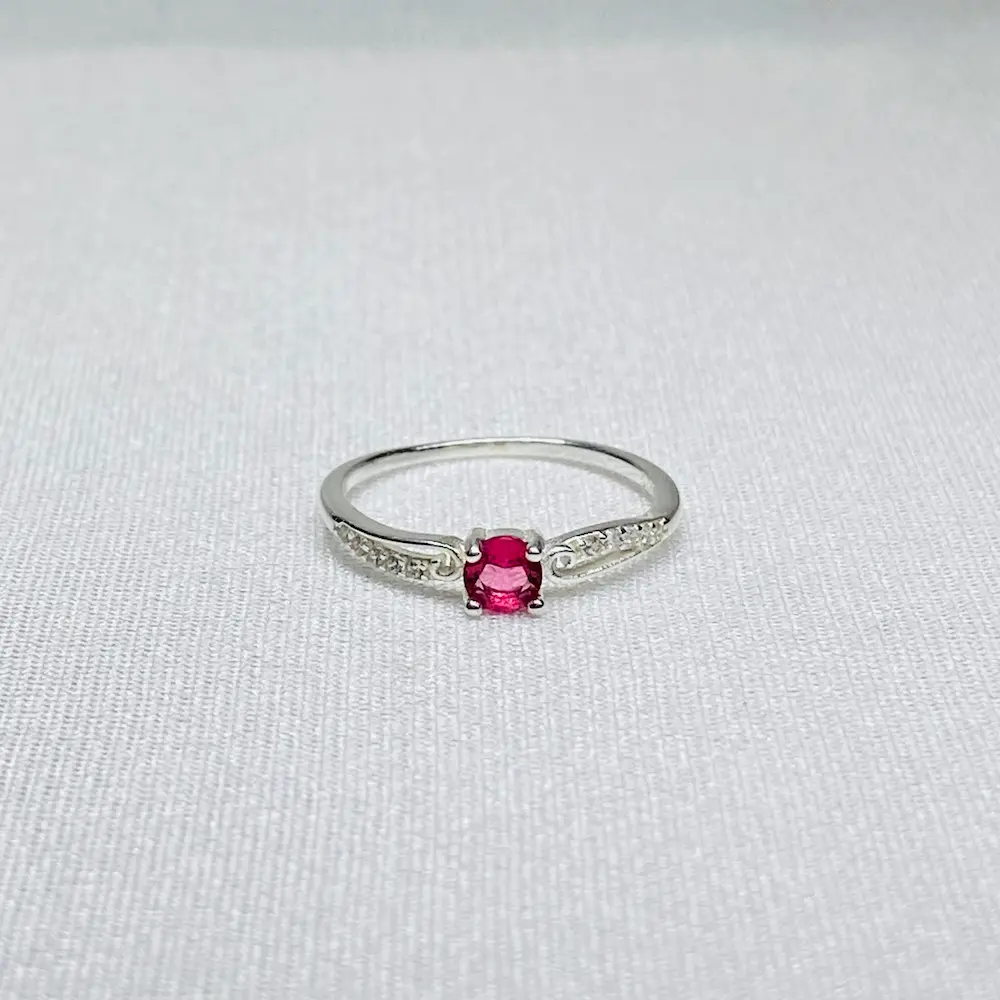 Natural Round Pink Stone Sterling Silver Ring