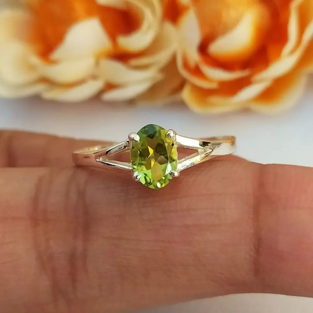 Natural Peridot Sterling Silver Ring